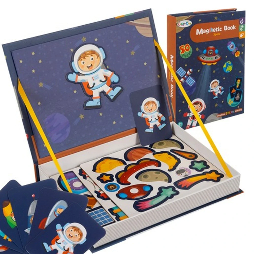Magnetická tabulka a puzzle s tématem vesmíru v knížce - 24731