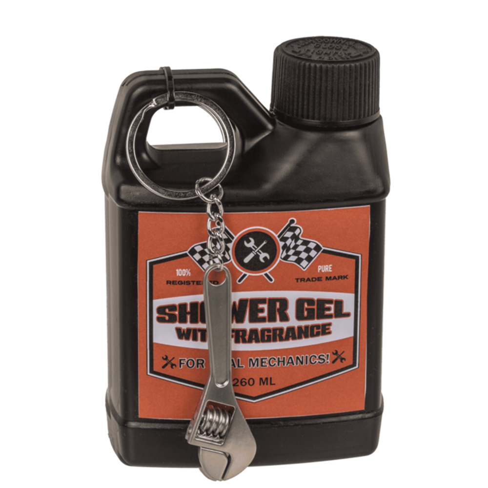 Sprchový gel v kanystru a klíčenka nastavitelný klíč – dárek pro mechanika