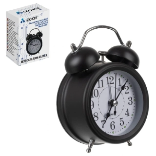 Kovový retro budík 12,5cm s podsvícením 25473 - černý