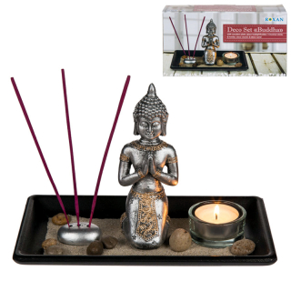 Buddhova zahrada - Buddha, vonné tyčinky, svíčka a kameny
