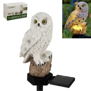 Zahradní solární osvětlení podsvícená BÍLÁ SOVA - 23847