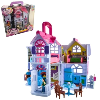 Skládací domeček pro panenky s figurkami a nábytkem v přenosném kufříku - 22612