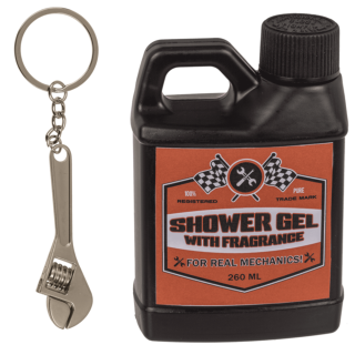 Sprchový gel v kanystru a klíčenka nastavitelný klíč – dárek pro mechanika