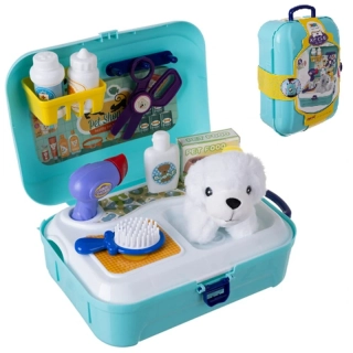 Dětská sada na koupání a péči o psa – plyšový pejsek + 9dílné příslušenství v batohu