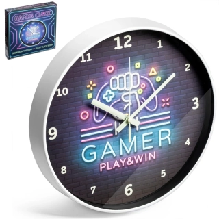 Nástěnné hodiny pro hráče svítící ve tmě – GAMER PLAY & WIN